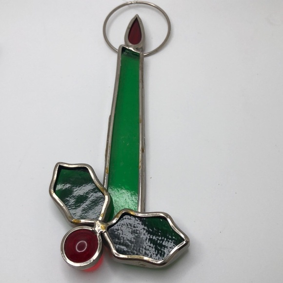 Vintage Stained Glass Candle, Vintage Christmas Decor. Suncatcher - Picture 2 of 7